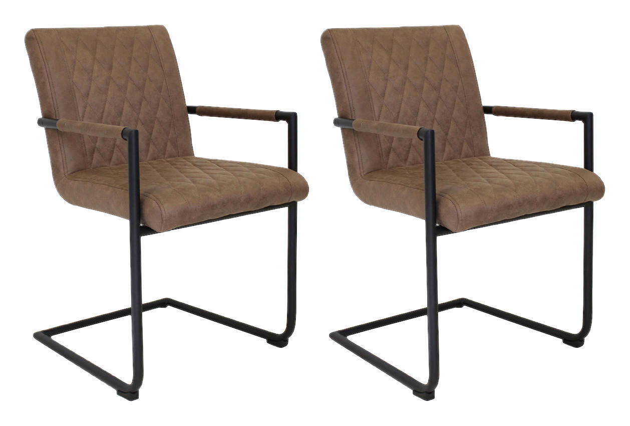 ARMLEHNSTUHL-SET 2 Stück  in Mikrofaser  - Taupe/Schwarz, LIFESTYLE, Textil/Metall (52/88/63cm) - MID.YOU