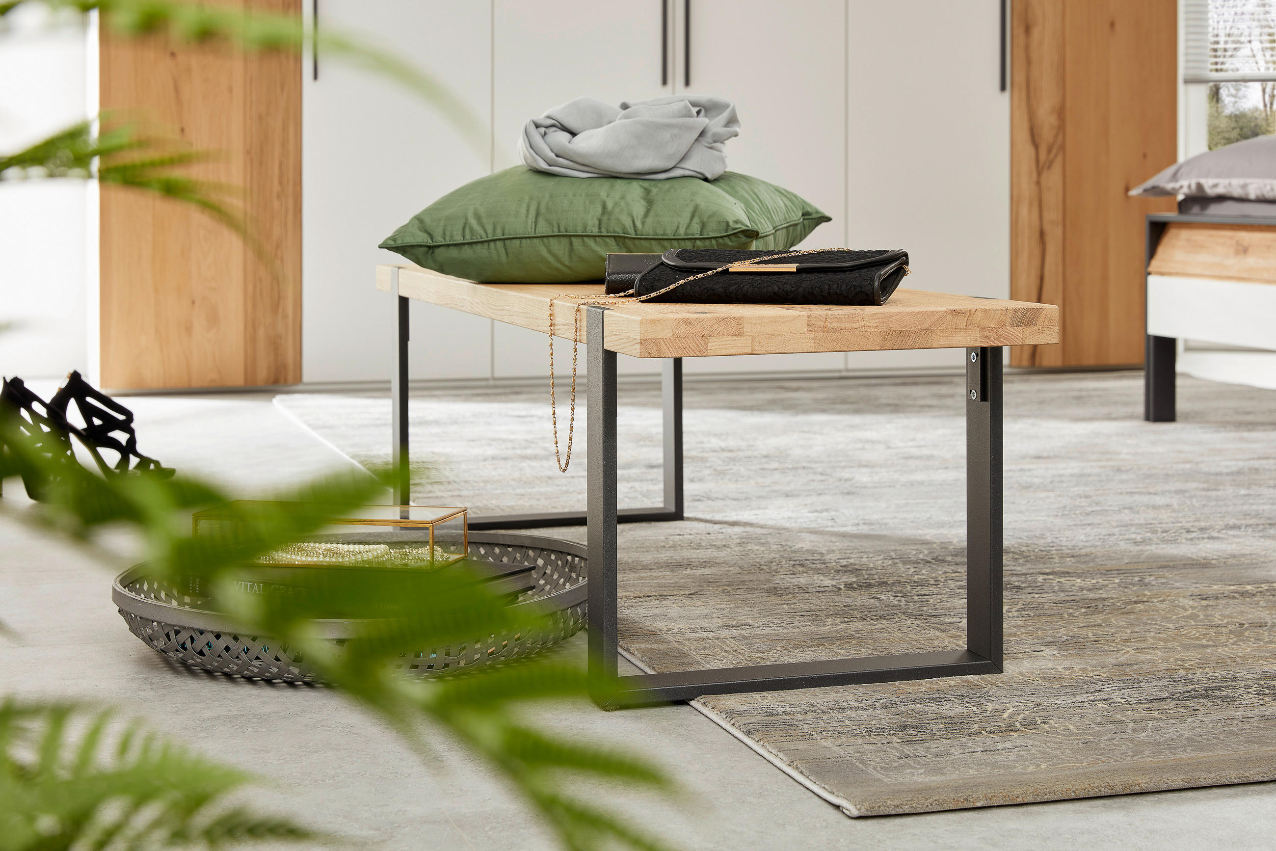 BETTBANK Wildeiche Eichefarben  - Eichefarben/Anthrazit, Design, Holz/Metall (140/40/44cm) - Musterring