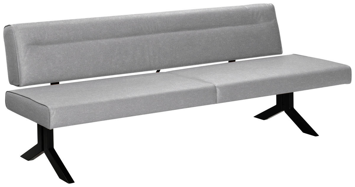 SITZBANK 220/87/70-86 cm Lederlook (vegan) Hellgrau  - Hellgrau/Schwarz, KONVENTIONELL, Textil/Metall (220/87/70-86cm) - Moderano