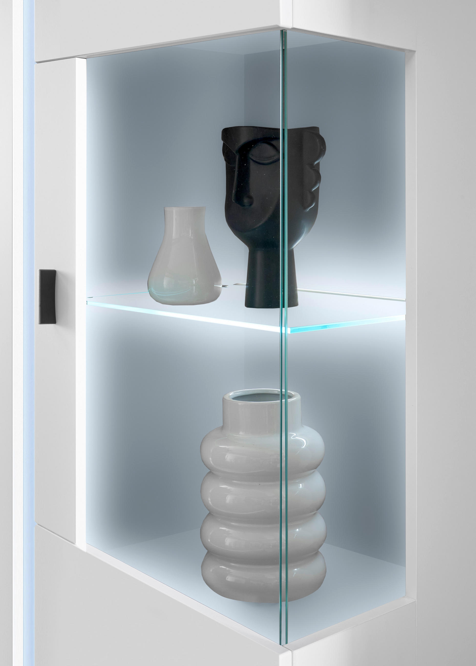 VITRINE in Weiß  - Silberfarben/Schwarz, Design, Glas/Holzwerkstoff (80/125/35cm) - MID.YOU