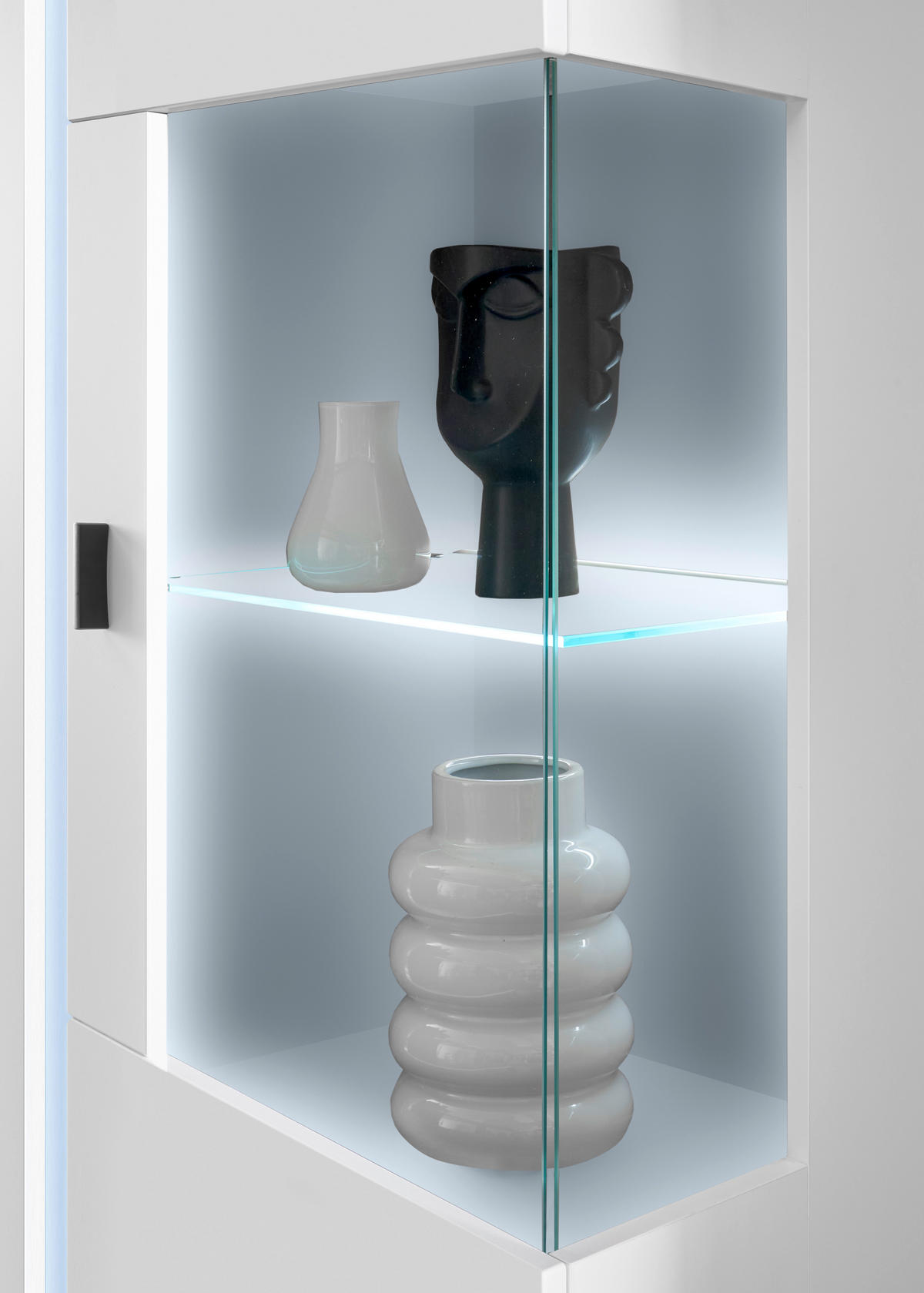 VITRINE in Weiß  - Silberfarben/Schwarz, Design, Glas/Holzwerkstoff (80/125/35cm) - MID.YOU