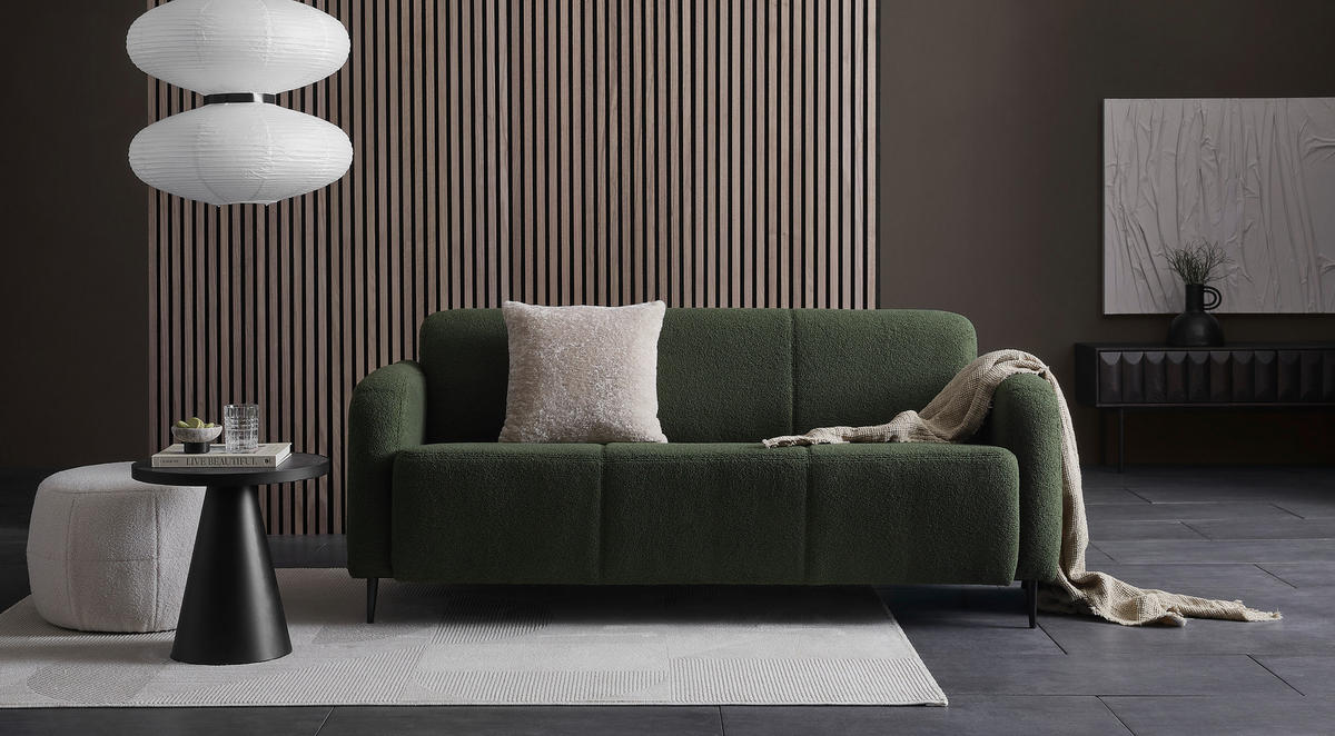 3-SITZER-SOFA Teddystoff Dunkelgrün  - Dunkelgrün/Schwarz, MODERN, Textil/Metall (180/76/90cm) - Livetastic
