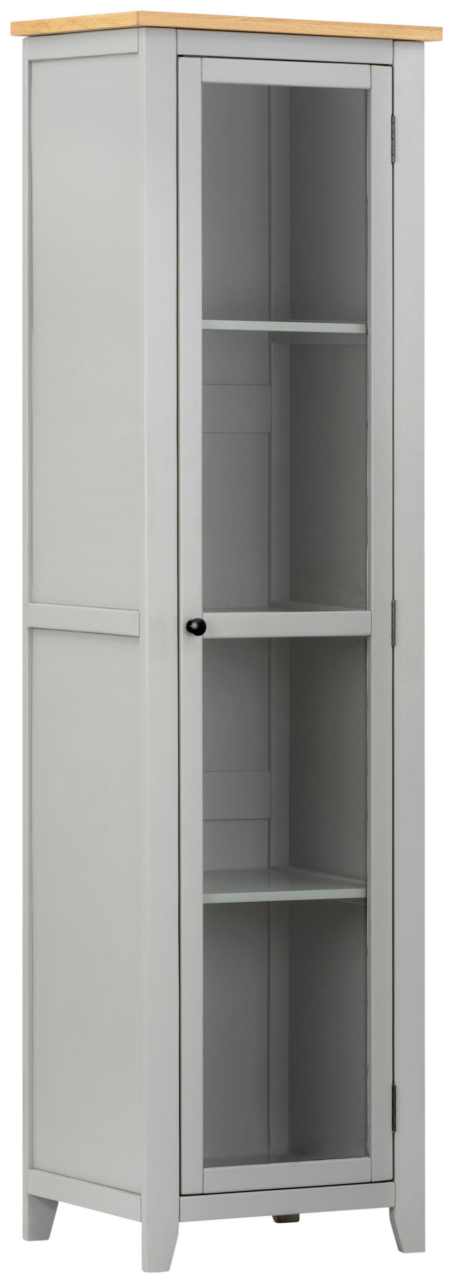VITRINĂ  in masiv stejar, pin culoare natur, gri, străveziu  - argintiu/străveziu, Lifestyle, sticlă/metal (56/200/43cm) - MID.YOU