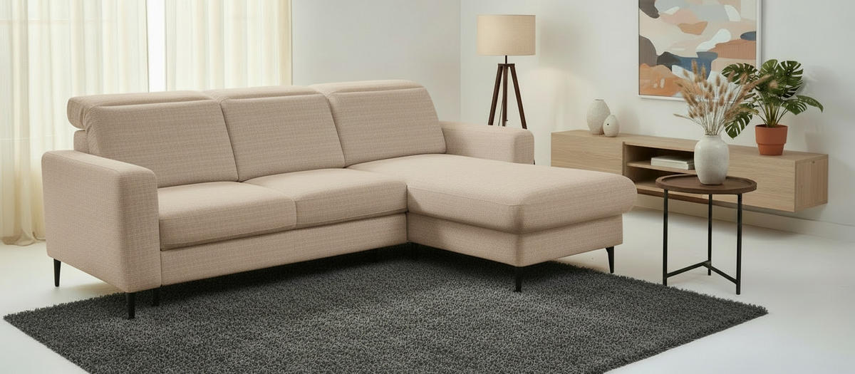 ECKSOFA FABIO Rostfarben Chenille Bettkasten, Kopfteilverstellung  - Rostfarben/Schwarz, Design, Textil/Metall (174/223cm) - Livetastic