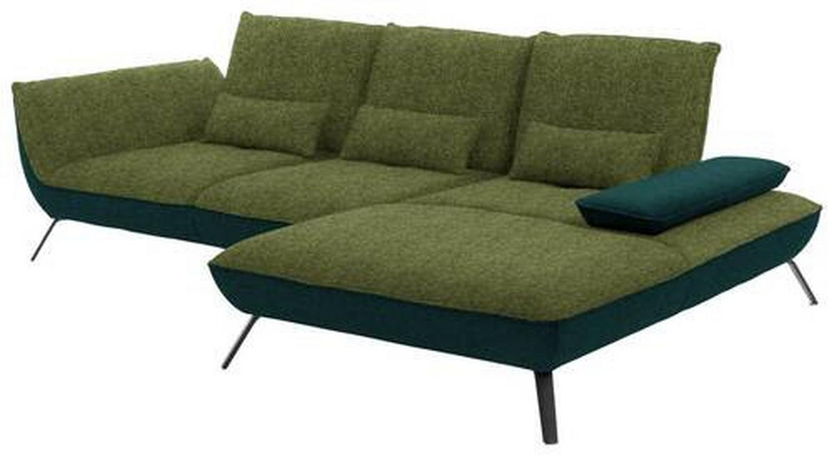 ECKSOFA in Flachgewebe Grün  - Schwarz/Grün, Design, Textil/Metall (301/191cm) - Moderano