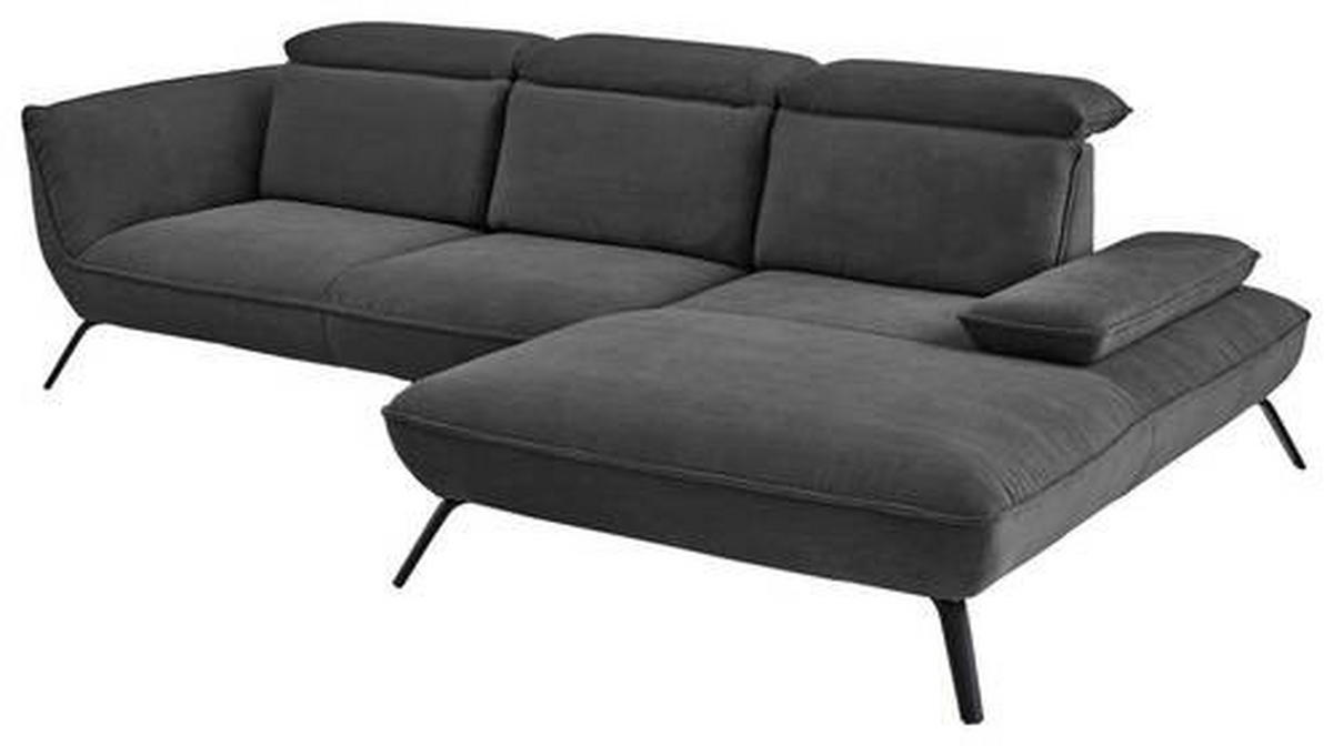 ECKSOFA in Cord Anthrazit  - Anthrazit/Schwarz, Design, Textil/Metall (301/202cm) - Moderano