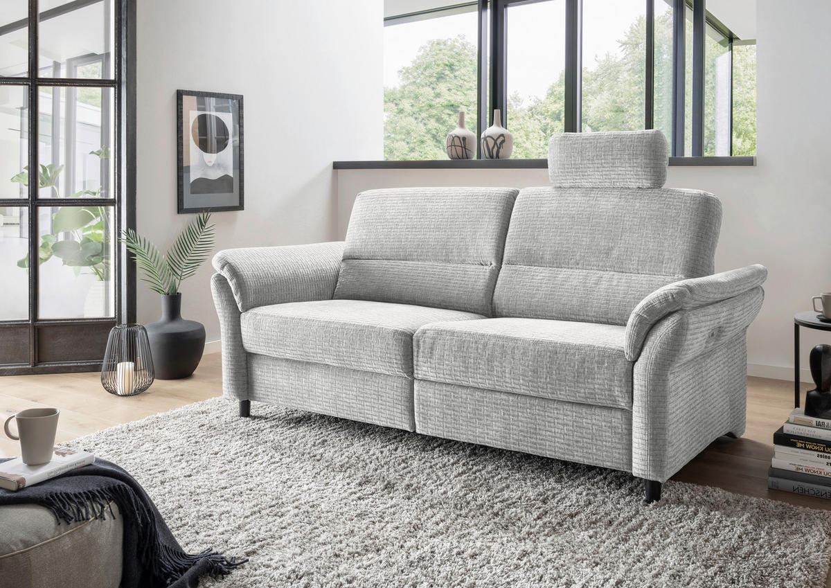 3-SITZER-SOFA in Mikrofaser Weiss  - Weiss/Schwarz, Modern, Holz/Textil (192/90/89cm) - Livetastic