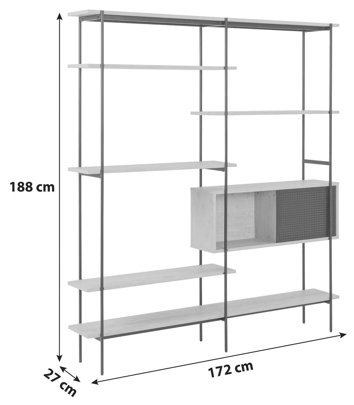 REGALELEMENT  172,0/188,0/27,0 cm Schwarz, Eichefarben  - Eichefarben/Schwarz, Konventionell, Holzwerkstoff/Metall (172,0/188,0/27,0cm) - Livetastic