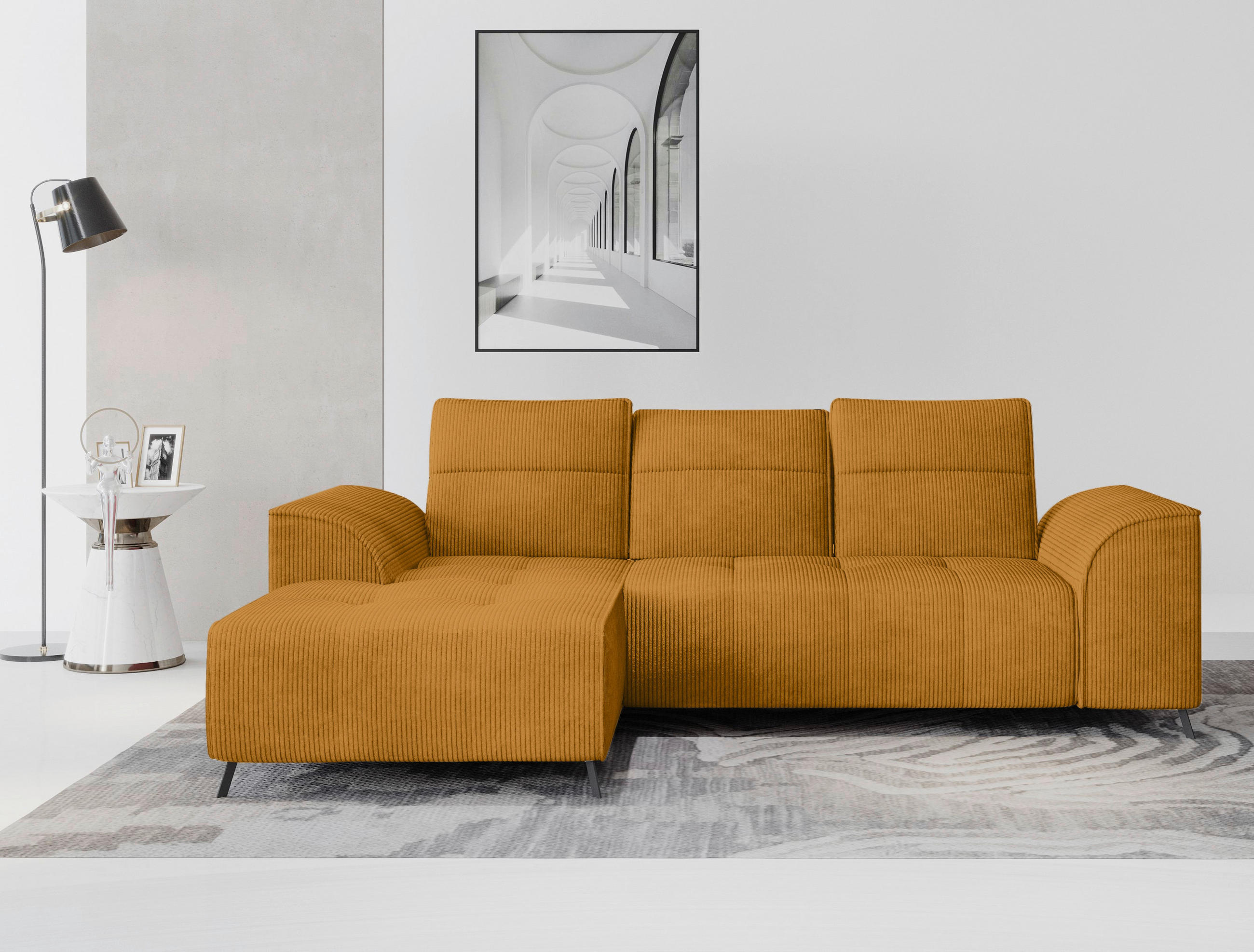 ECKSOFA Currygelb Cord  - Currygelb/Schwarz, KONVENTIONELL, Textil/Metall (196/290cm) - Carryhome