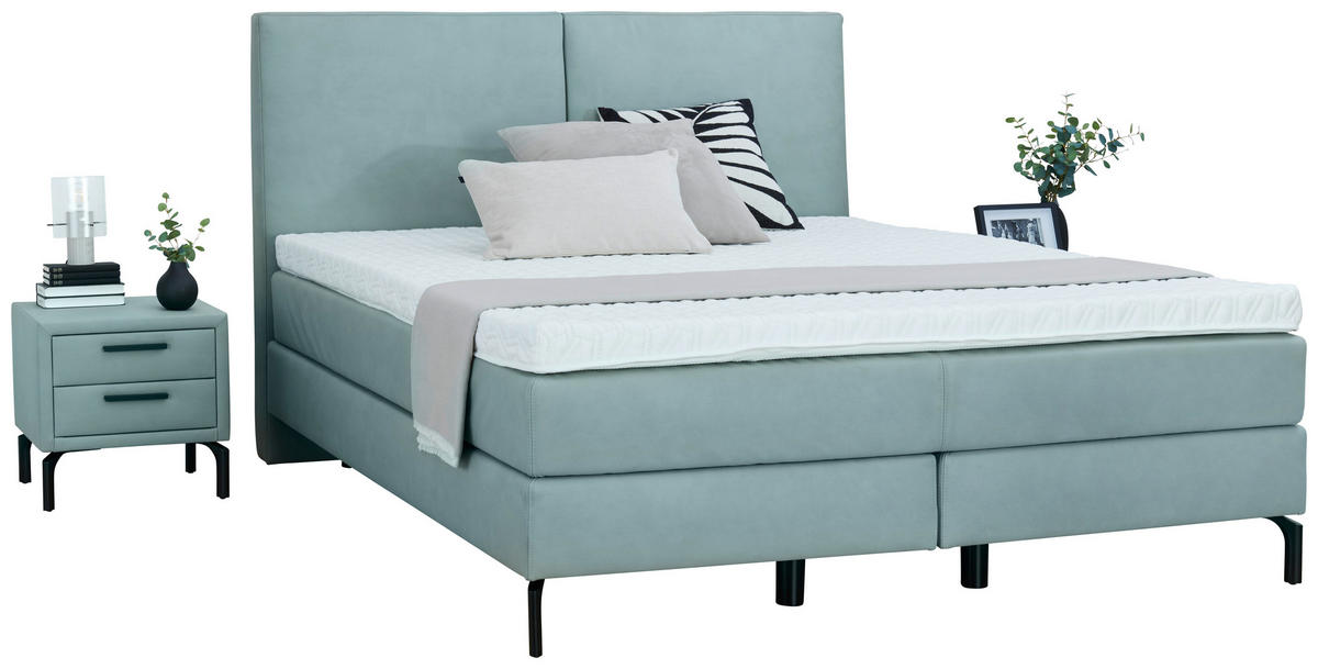 BOXSPRINGBETT 180/200 cm  in Jadegrün  - Jadegrün/Schwarz, KONVENTIONELL, Textil/Metall (180/200cm) - Dieter Knoll