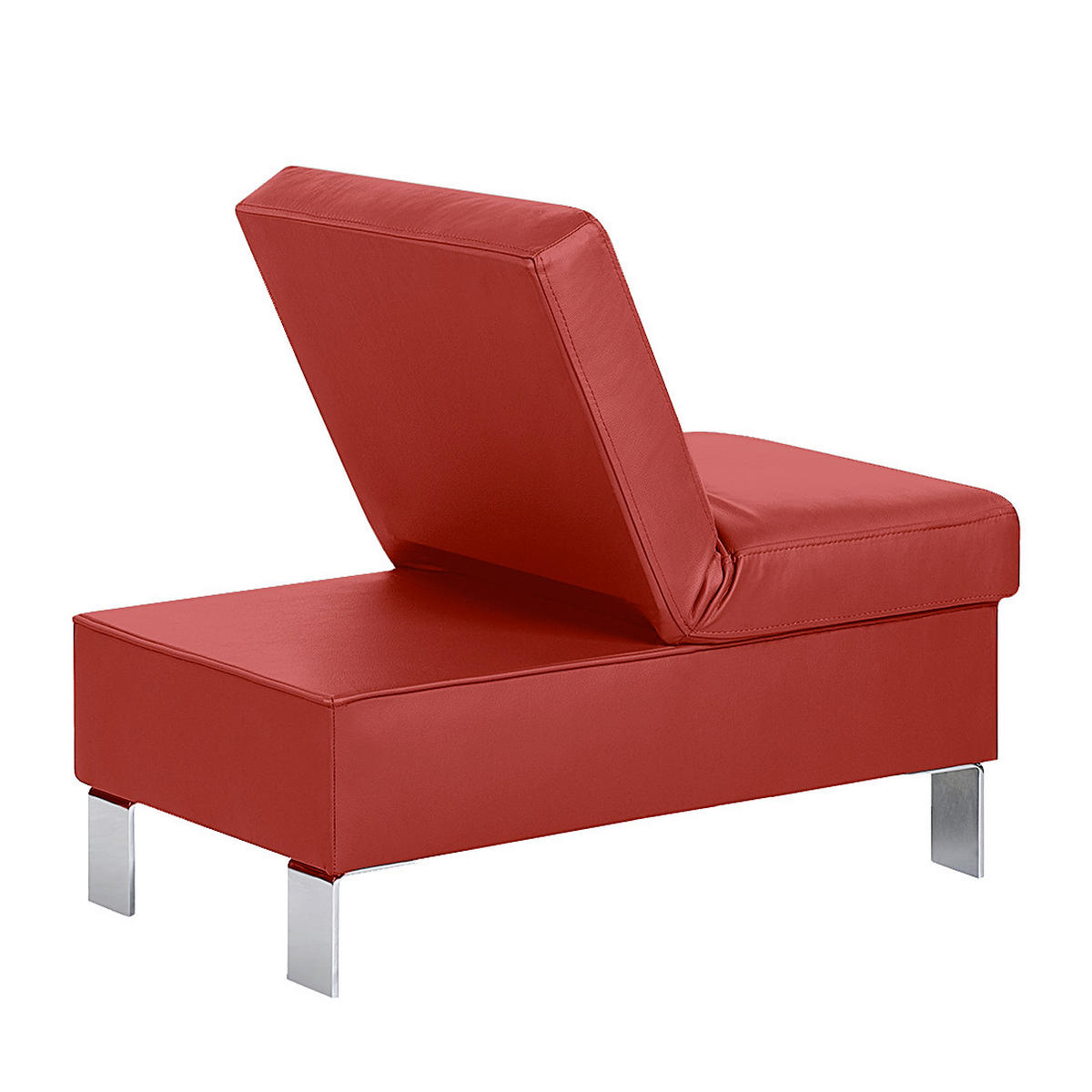 HOCKER in Leder Rot  - Chromfarben/Rot, Design, Leder/Metall (91/44/57cm) - Livetastic