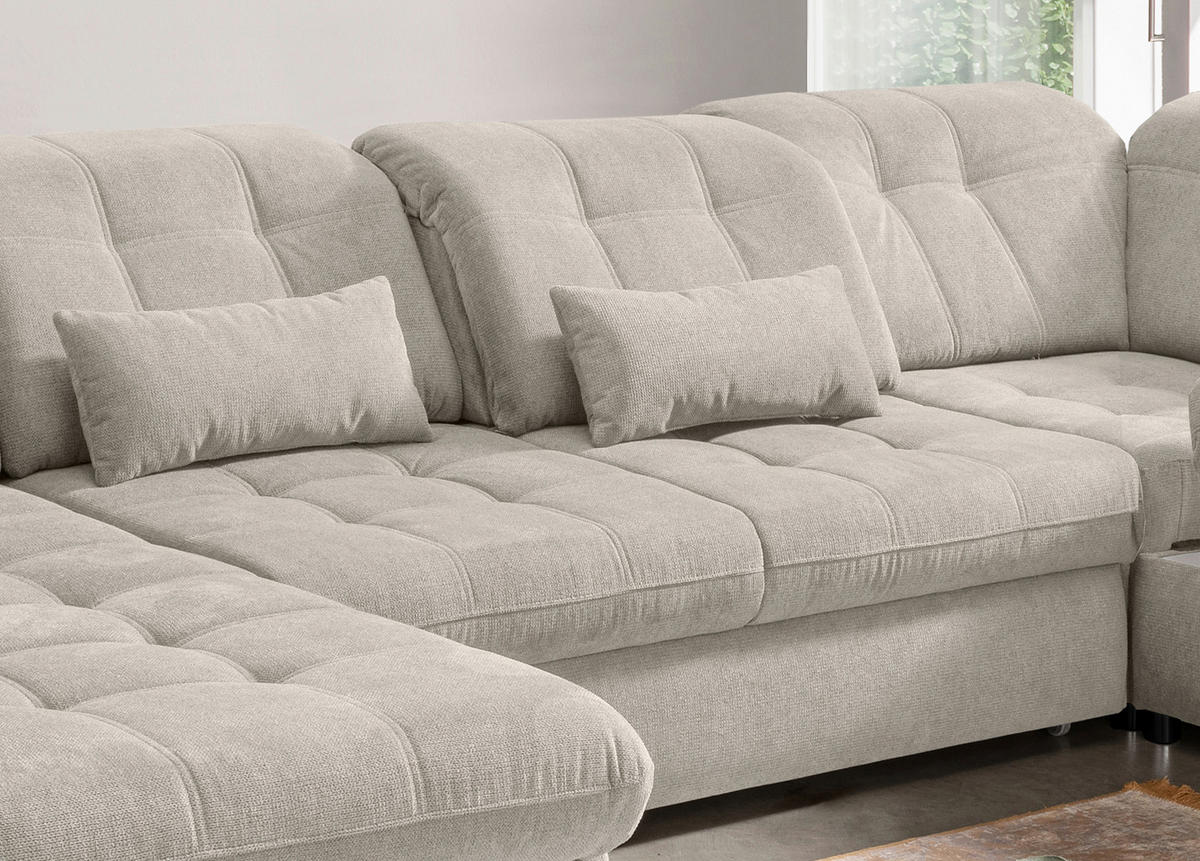 SALON PANORAMIQUE in Chenille Beige  - beige/noir, Modern, textile/métal (252/387/184cm) - Livetastic