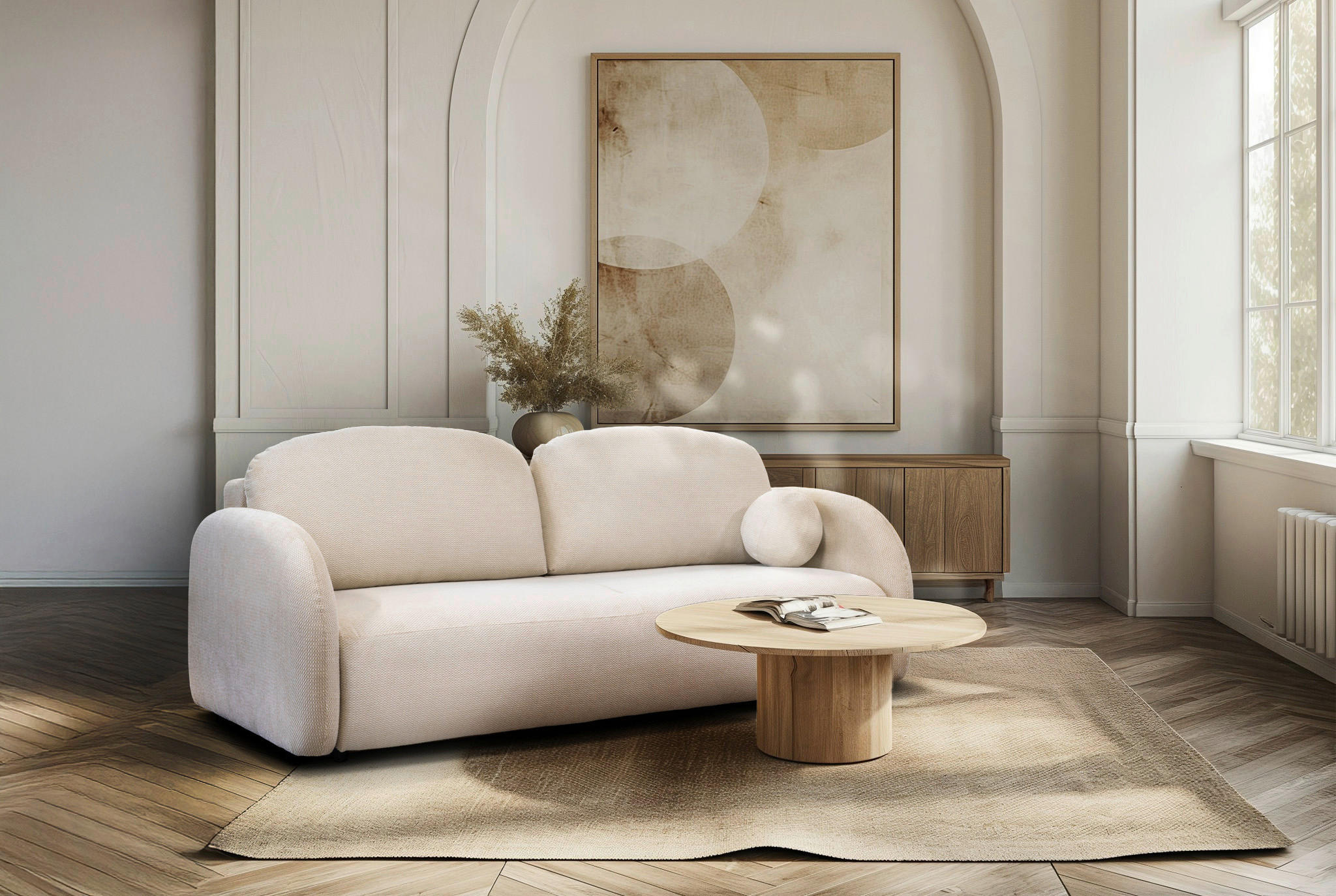 SCHLAFSOFA ROMA  mit Struktur Beige  - Beige/Schwarz, Design, Textil (230/90/105cm) - MID.YOU