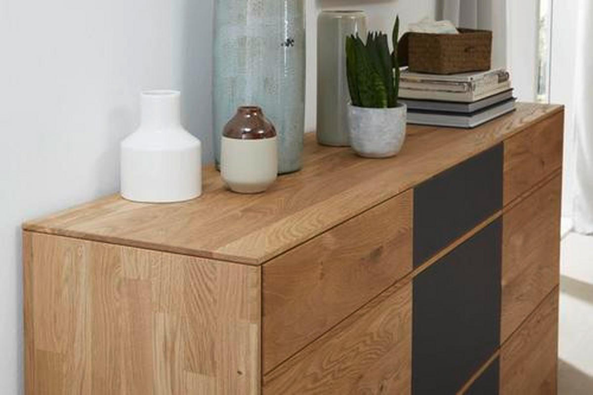 SIDEBOARD  in 177/89/42 cm  - Eichefarben/Anthrazit, Natur, Glas/Holz (177/89/42cm) - Waldwelt