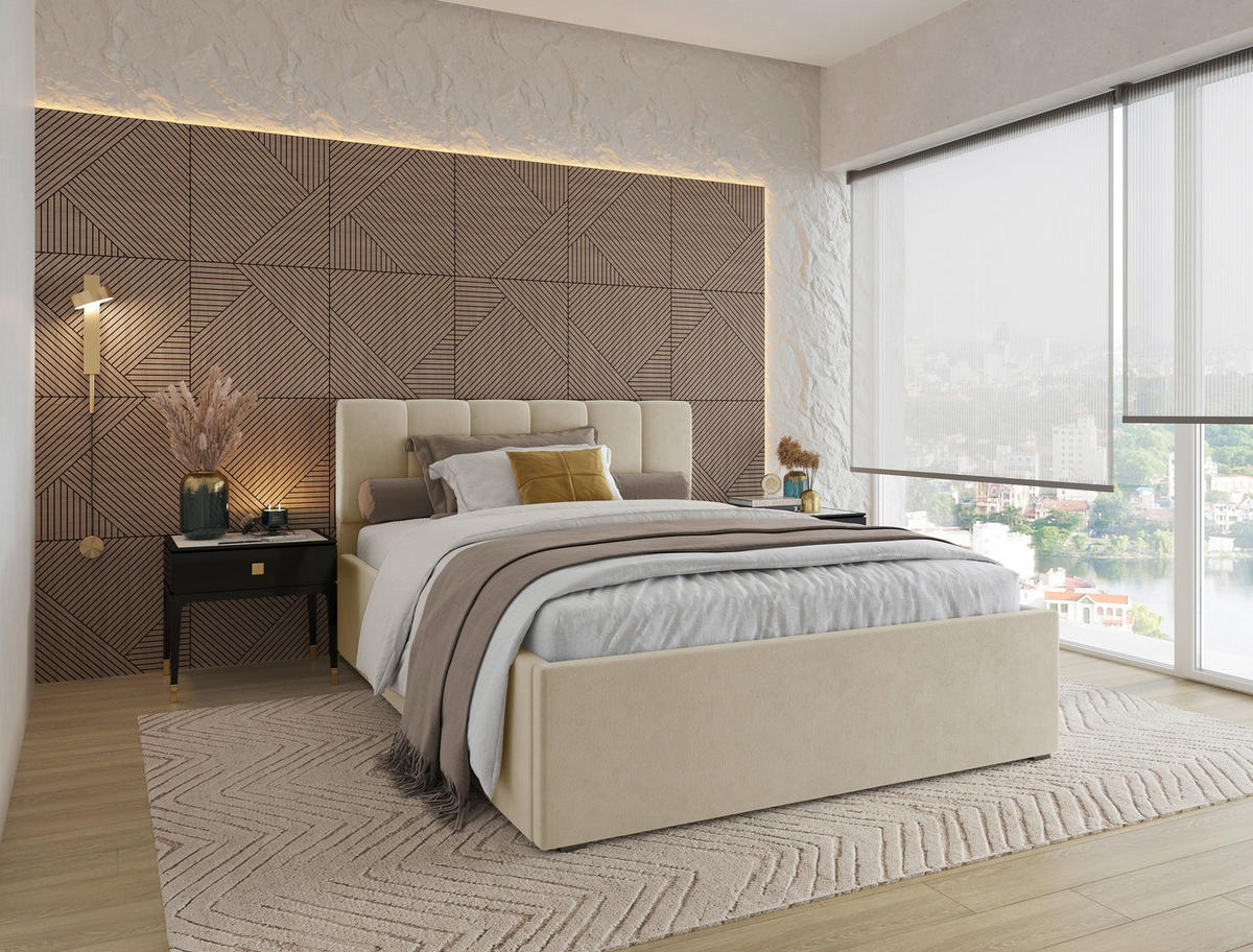 POLSTERBETT 140/200 cm  in Creme  - Creme/Schwarz, Design, Holz/Kunststoff (140/200cm) - Stylife