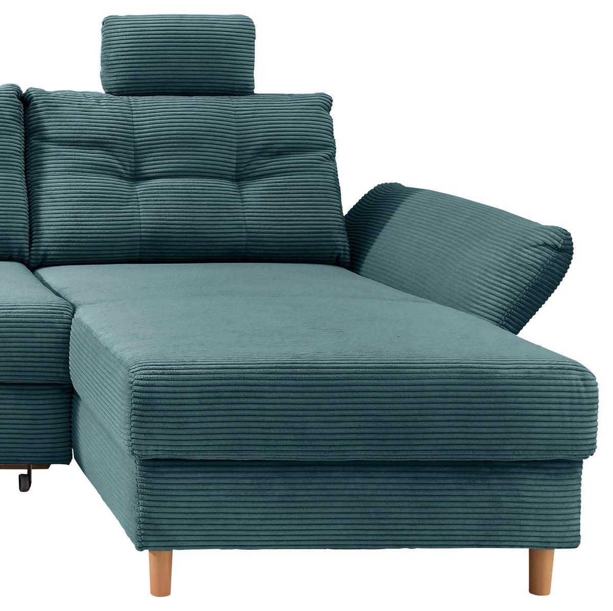 WOHNLANDSCHAFT in Cord Petrol  - Petrol/Naturfarben, Modern, Holz/Textil (206/338-352/176cm) - Livetastic