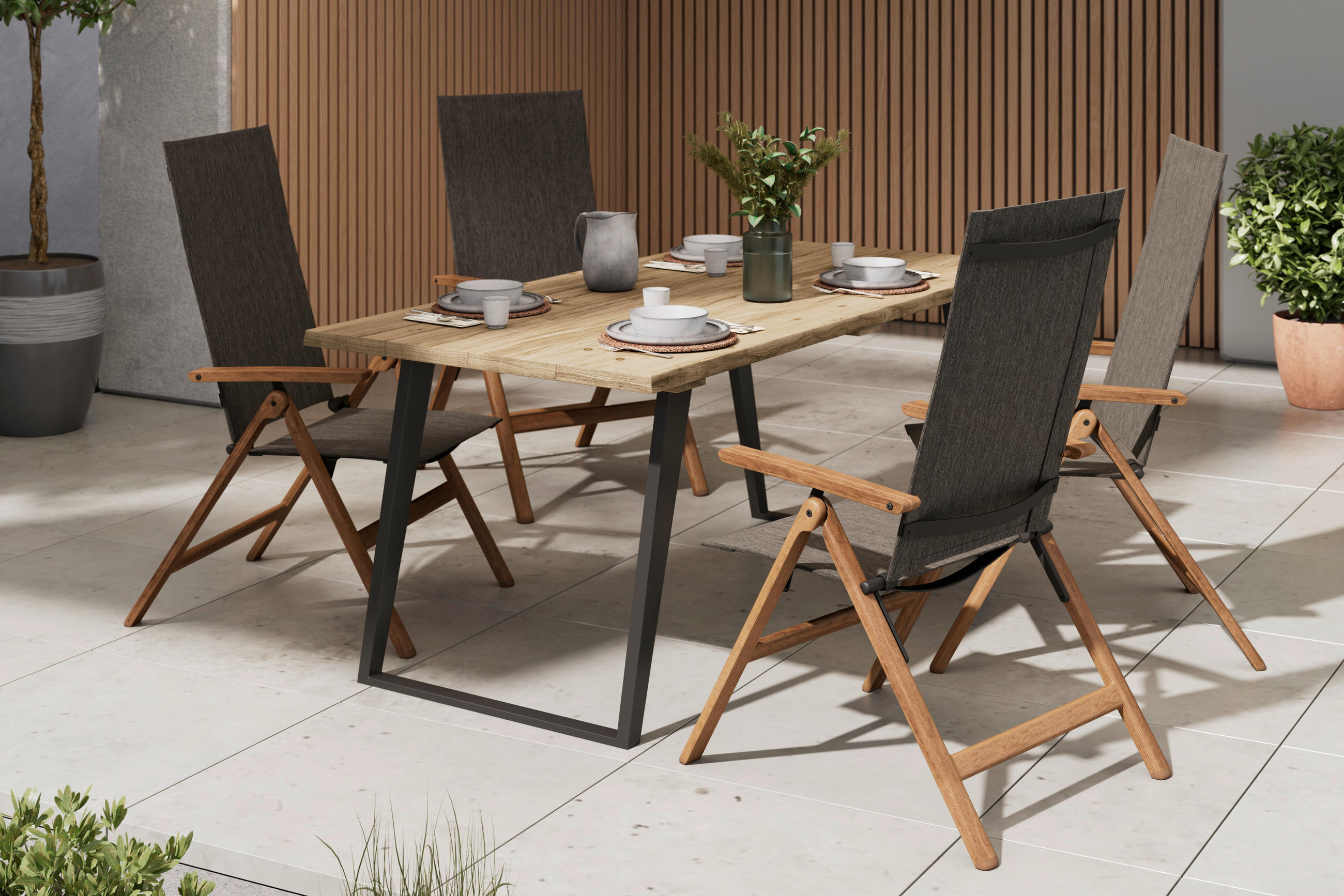 GARTENTISCH Metall, Holz rechteckig  - Schwarz/Akaziefarben, MODERN, Holz/Metall (180/76/90cm) - Ambia Garden