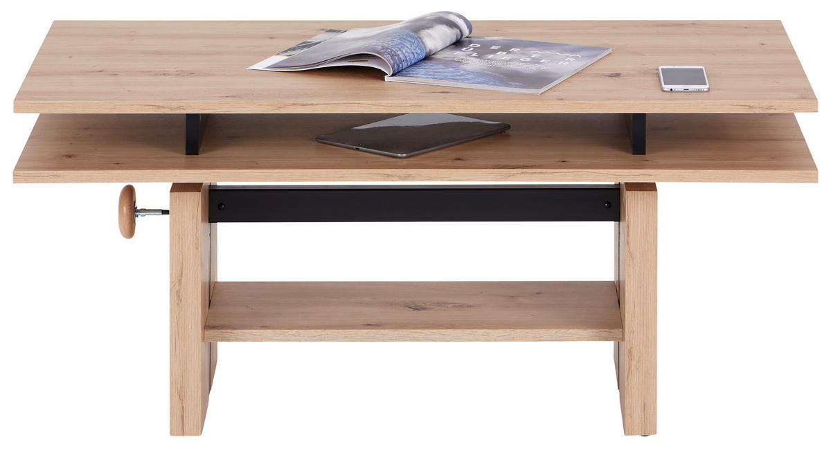 COUCHTISCH 55/110/52-68 cm rechteckig Schwarz, Eichefarben  - Eichefarben/Schwarz, Design, Holzwerkstoff (55/110/52-68cm) - MID.YOU