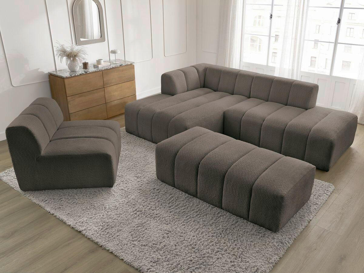 ECKSOFA Ottomane links  ANNECY Taupe Bouclé  - Taupe/Schwarz, MODERN, Kunststoff/Textil (170/262cm)