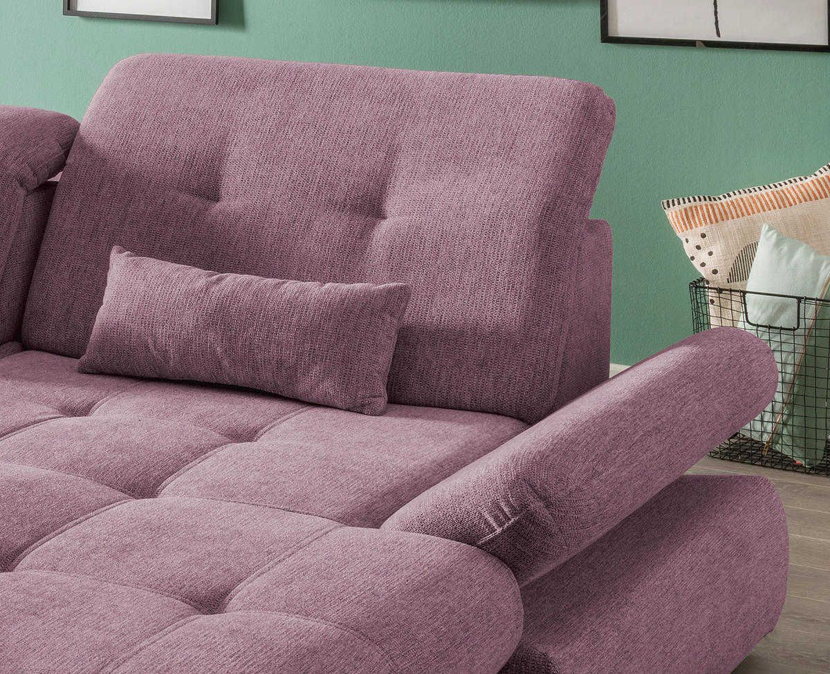 ECKSOFA in Chenille Brombeere  - Chromfarben/Brombeere, Design, Textil/Metall (300/196cm) - Livetastic