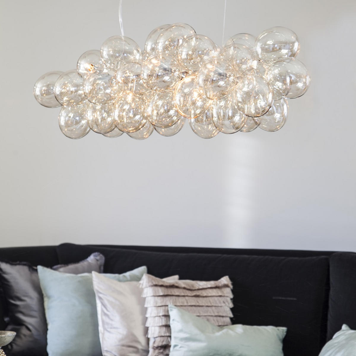 HÄNGELEUCHTE Gross 80/36/143 cm   - Chromfarben/Bernsteinfarben, Design, Glas/Metall (80/36/143cm) - By Rydéns