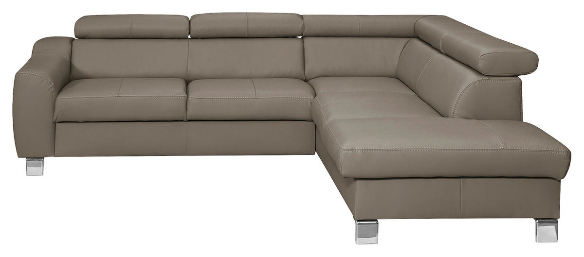 ECKSOFA in Lederlook Echtleder Taupe  - Taupe/Chromfarben, Design, Leder/Textil (245/208cm) - Livetastic