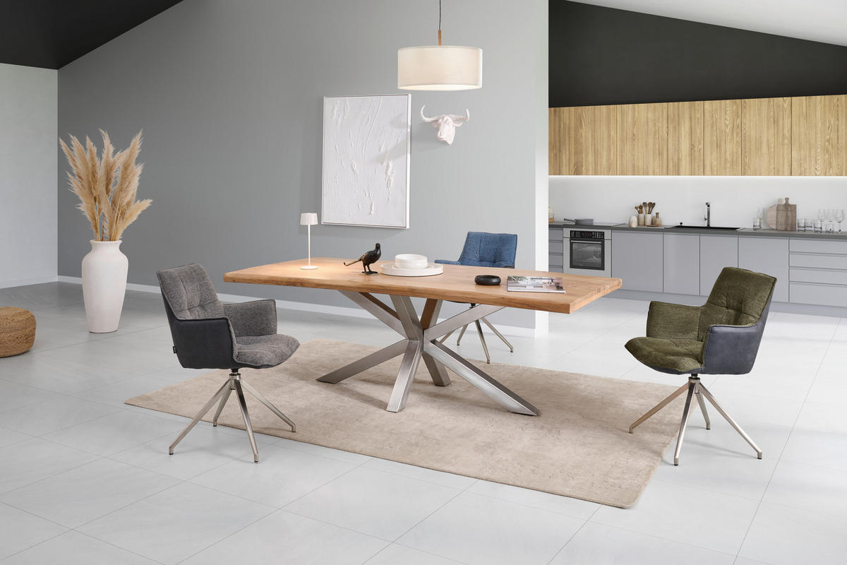 JEDILNA MIZA, delno masivno akacija naravne barve  - naravne barve, Moderno, kovina/les (220/100/76cm) - MID.YOU