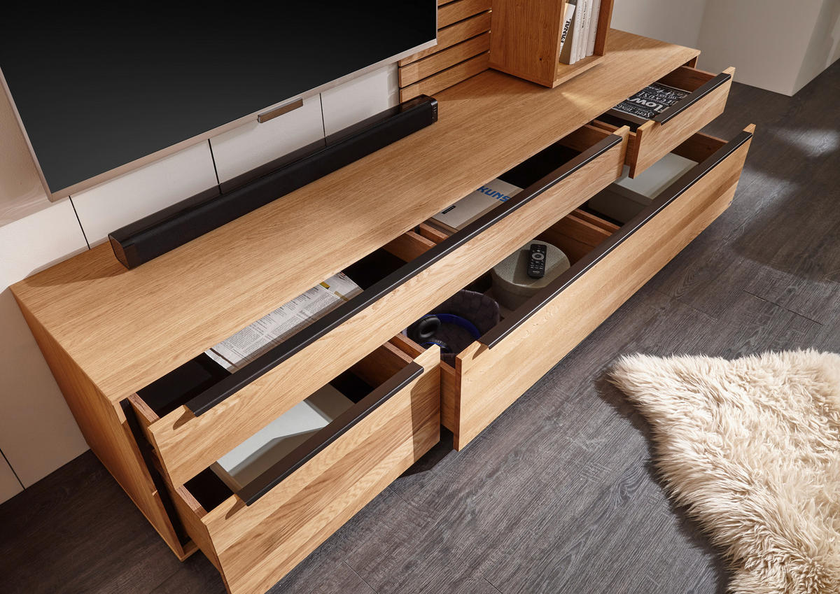 WOHNWAND  in Schwarz, Eichefarben  260/198/40 cm  - Eichefarben/Schwarz, Trend, Glas/Holz (260/198/40cm) - SetOne by Musterring