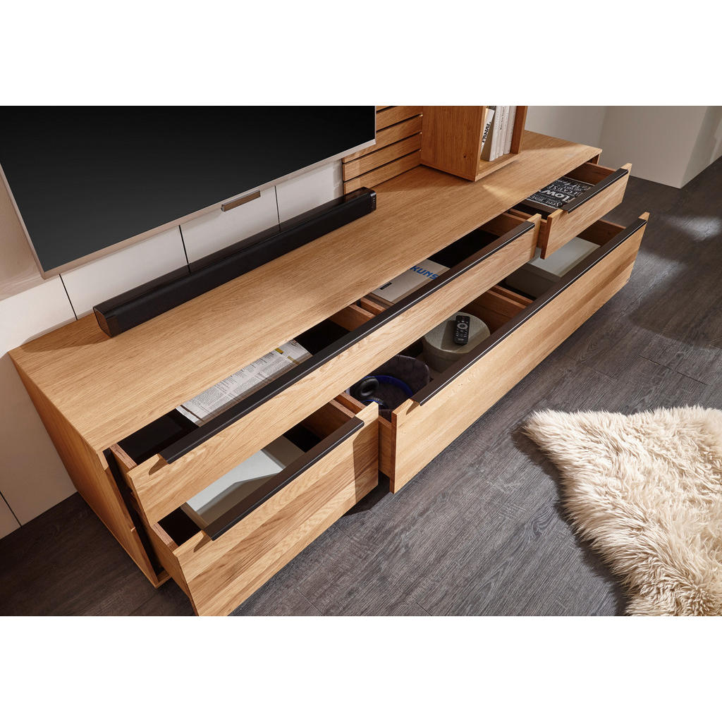 Thumbnail - SetOne by Musterring Wohnwand, Schwarz, Eiche, Metall, Eiche, furniert, massiv, 2x Holz 2x Glas Fächer, 2 Schubladen, 26...