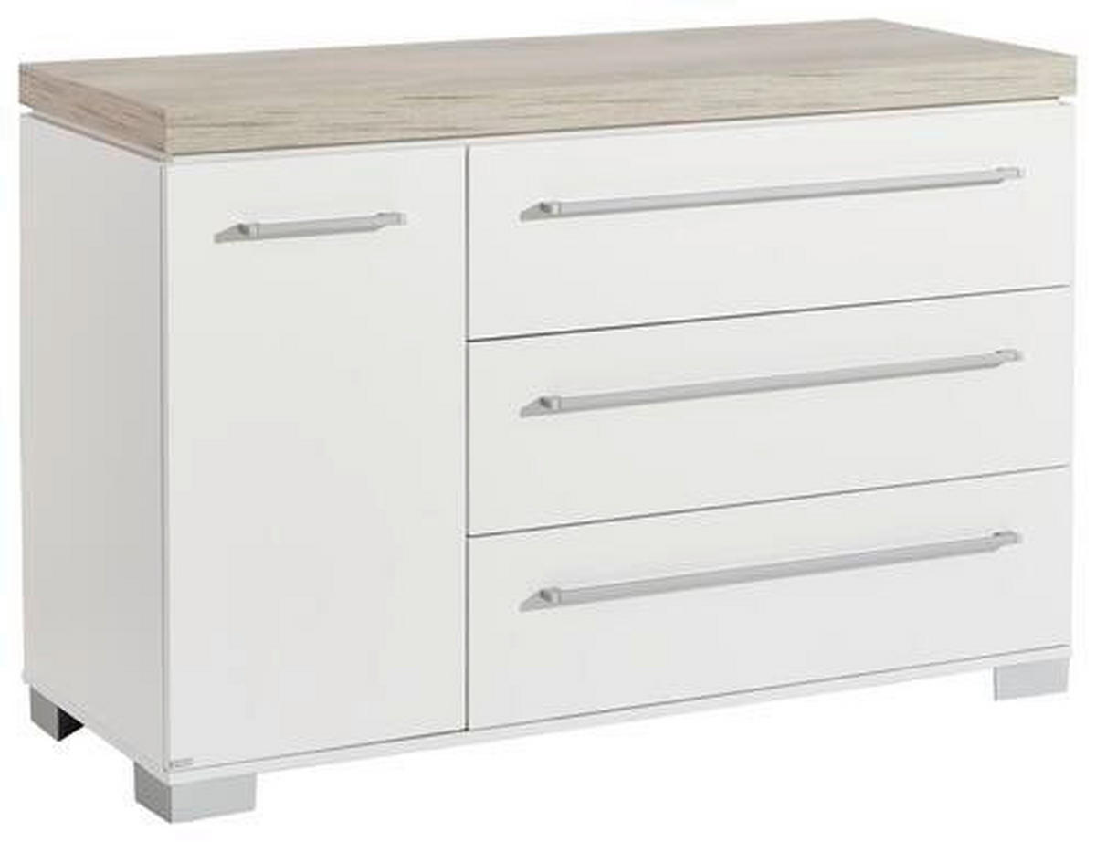 WICKELKOMMODE Kira Weiß, Eichefarben  - Eichefarben/Silberfarben, KONVENTIONELL, Holzwerkstoff/Metall (135,3/90,3/55,6cm) - Paidi
