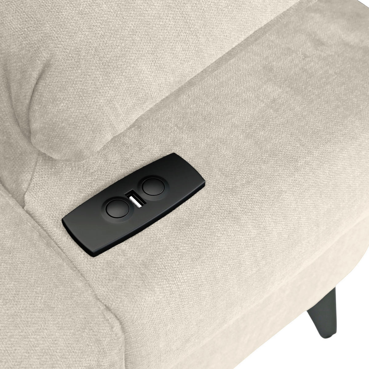ECKSOFA Greige Flachgewebe Rücken echt, Kopfteilverstellung, Sitzvorzug  - Greige/Schwarz, MODERN, Textil/Metall (210/258cm) - Landscape