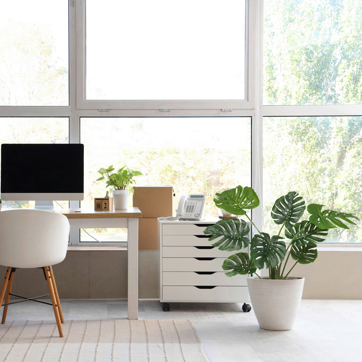 UMĚLÁ ROSTLINA monstera  - bílá/zelená, Moderní, plast (33/90/37cm) - MID.YOU