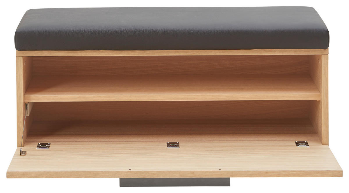 GARDEROBENBANK  in 96,2/42/39 cm  - Eichefarben/Anthrazit, Natur, Leder/Holz (96,2/42/39cm) - Voglauer