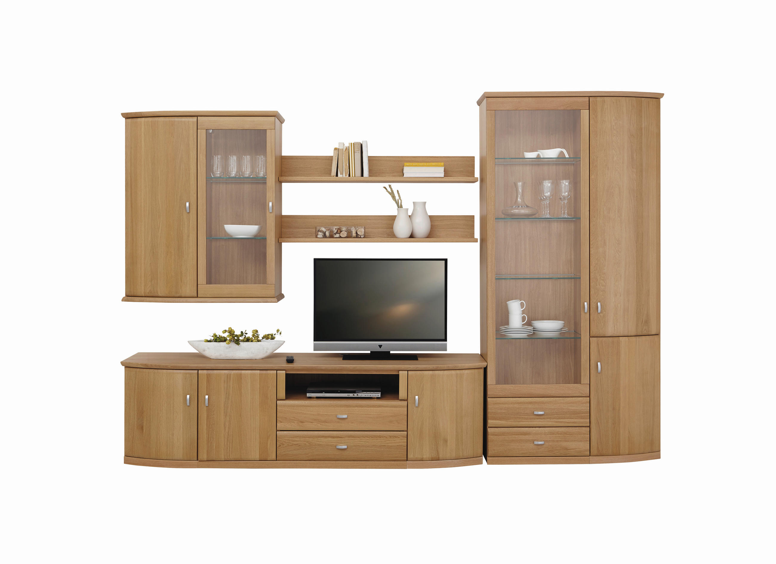 WOHNWAND  in Eichefarben  330/218,7/49,7 cm  - Eichefarben/Alufarben, KONVENTIONELL, Glas/Holz (330/218,7/49,7cm) - Invivus