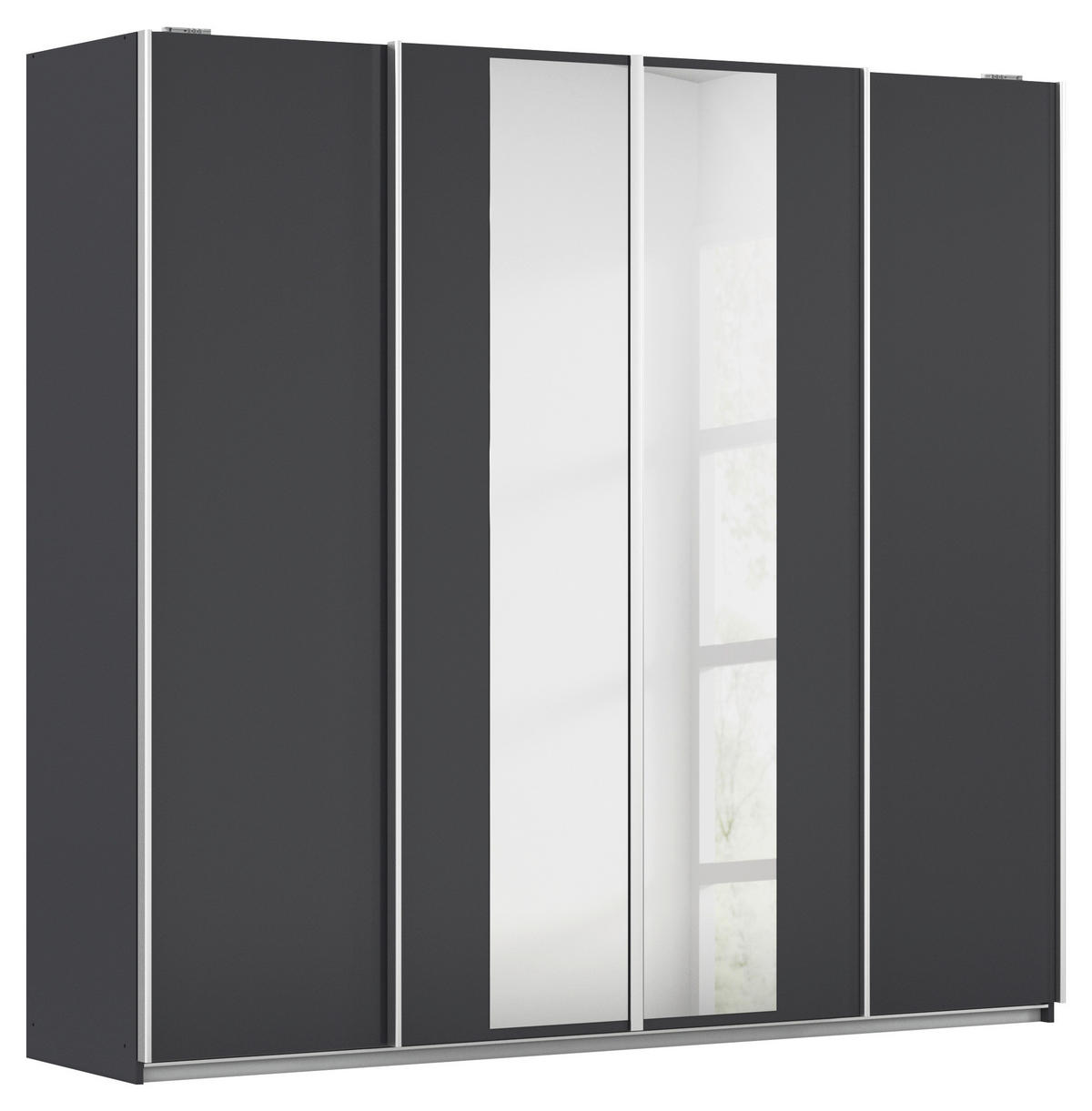 GARDEROB MED SKJUTDÖRRAR 226/211/62 cm 4-dörrar - mörkgrå/klar, Modern, metall/trämaterial (226/211/62cm) - Rauch Möbel