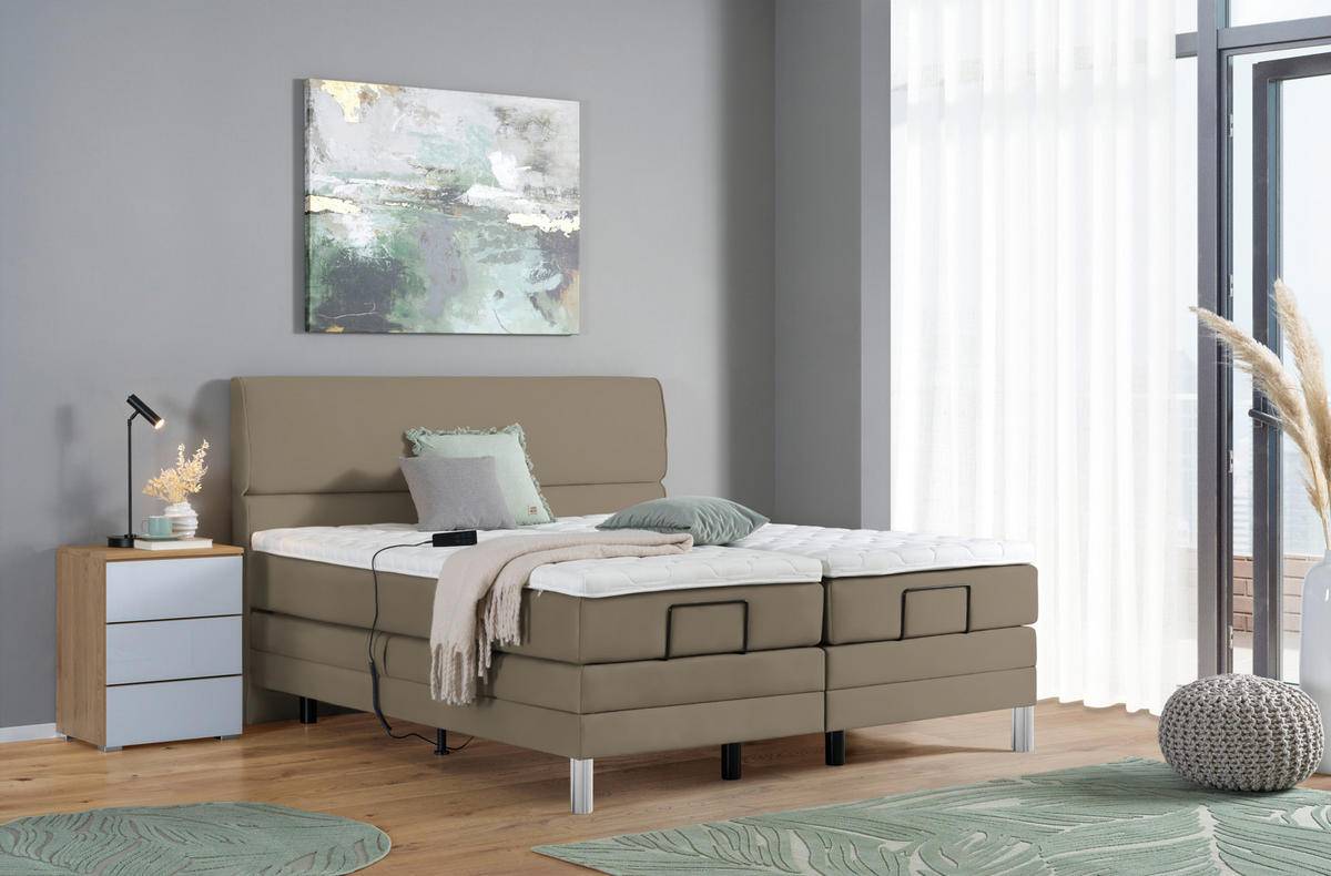 BOXSPRINGBETT 180/200 cm  in Graubraun  - Chromfarben/Graubraun, Konventionell, Kunststoff/Textil (180/200cm) - Voleo