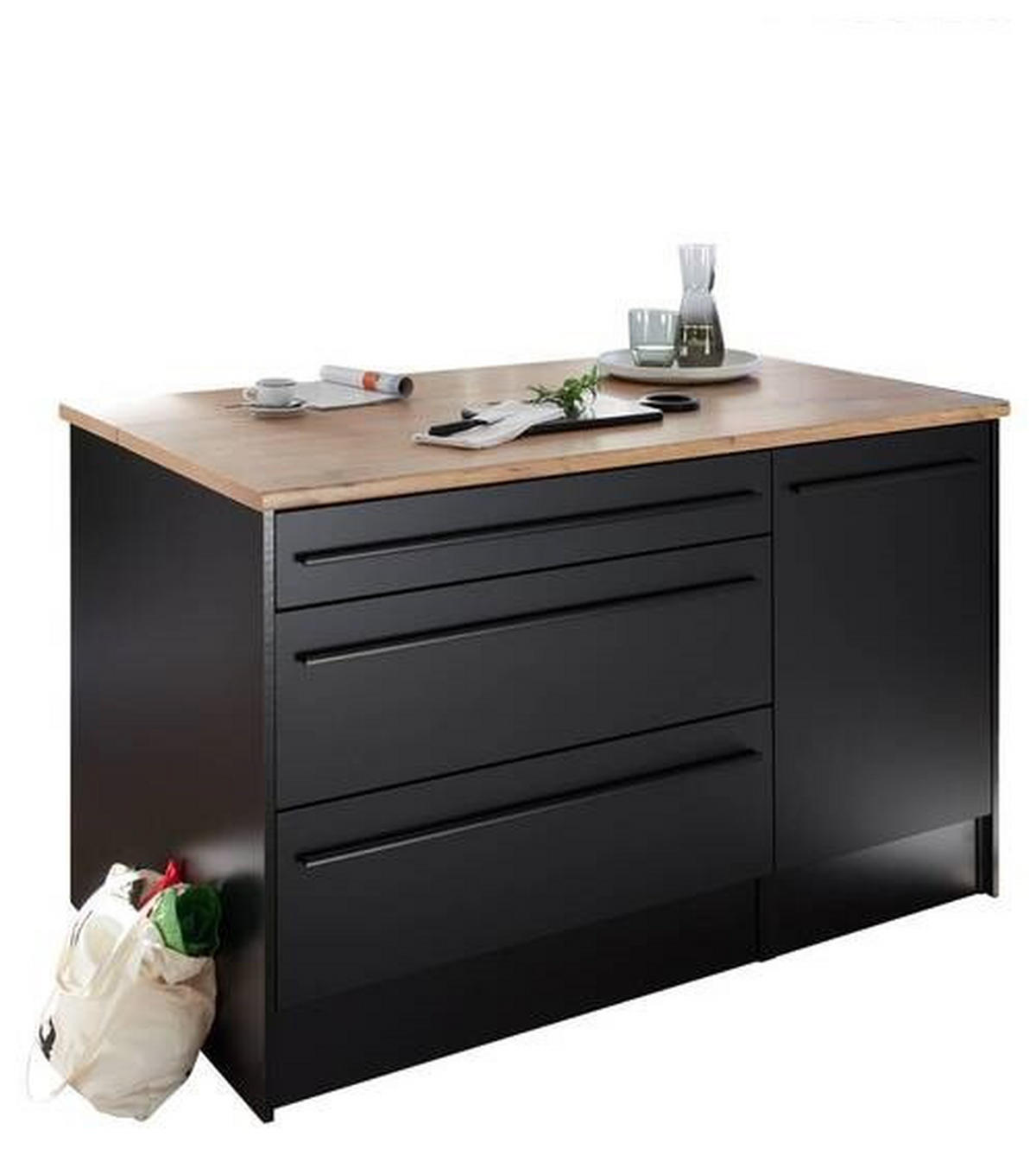 KUHINJSKI OTOK crna, boje hrasta  - boje hrasta/crna, Konvencionalno, drvni materijal/plastika (145/90/90cm) - MID.YOU