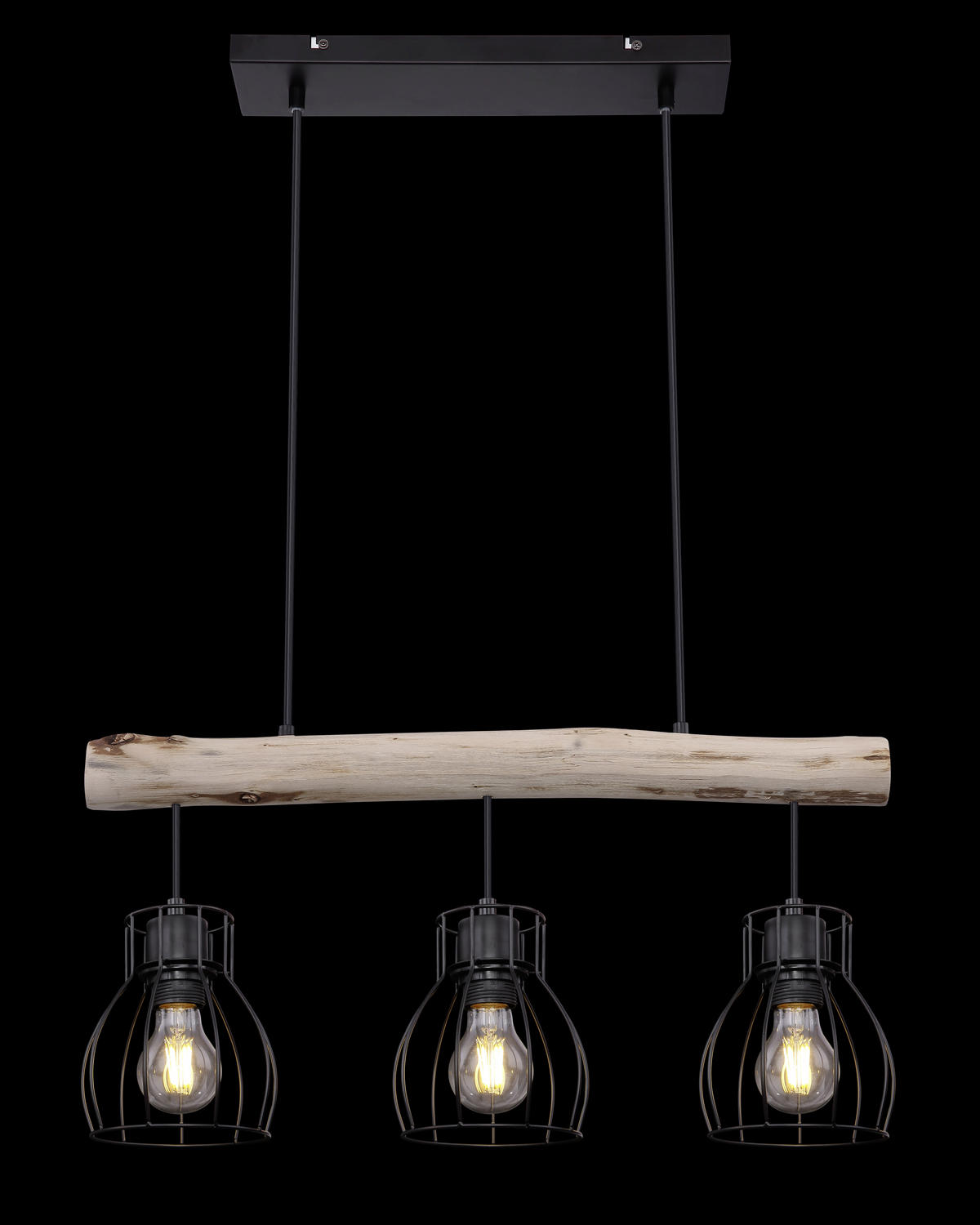 HÄNGELEUCHTE 60/13,6/140 cm    - Schwarz/Naturfarben, Natur, Holz/Metall (60/13,6/140cm) - Globo
