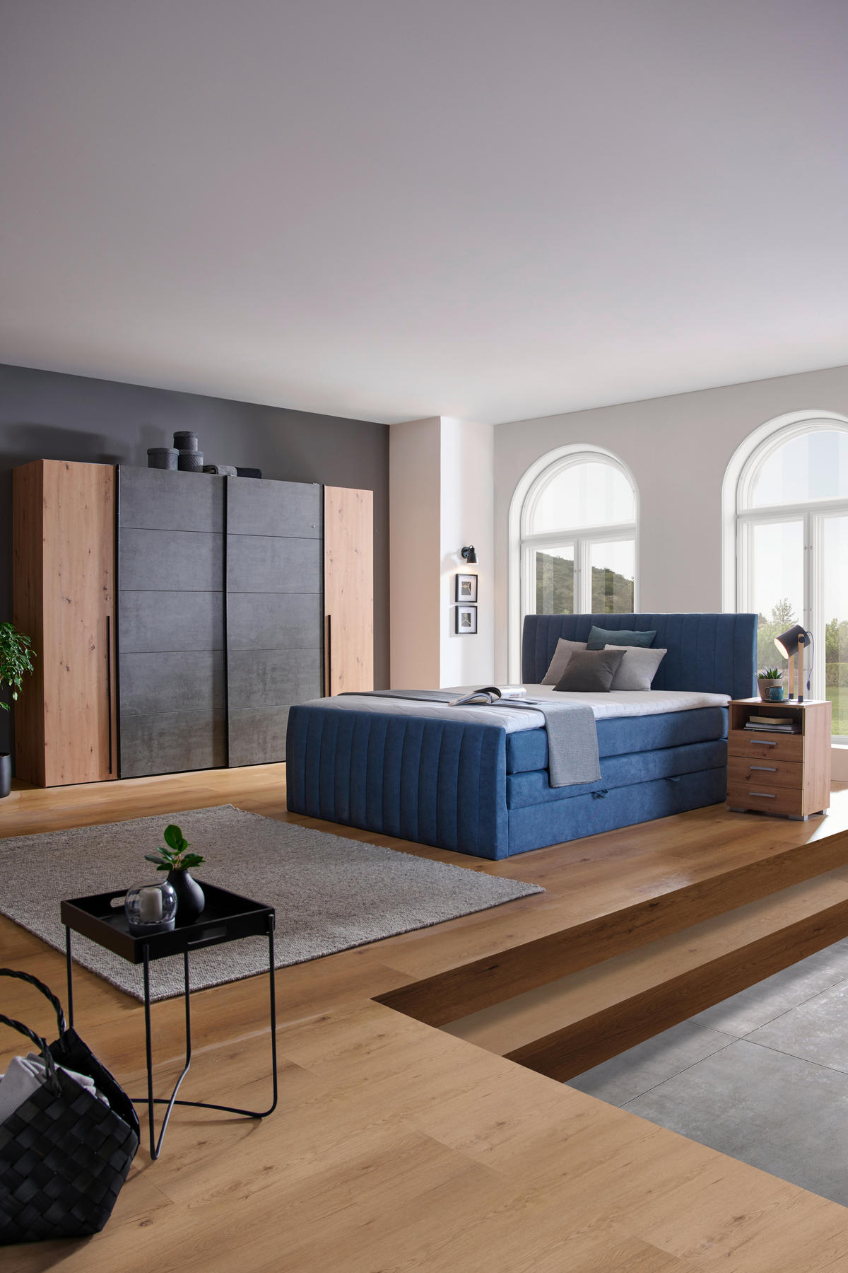 BOXSPRINGBETT 160/200 cm  in Blau  - Blau/Schwarz, Konventionell, Kunststoff/Textil (160/200cm) - Carryhome