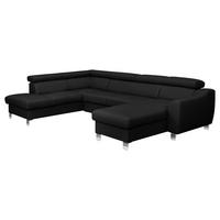 WOHNLANDSCHAFT in Lederlook Echtleder Schwarz  - Chromfarben/Schwarz, Design, Leder/Textil (208/315/175cm) - Livetastic