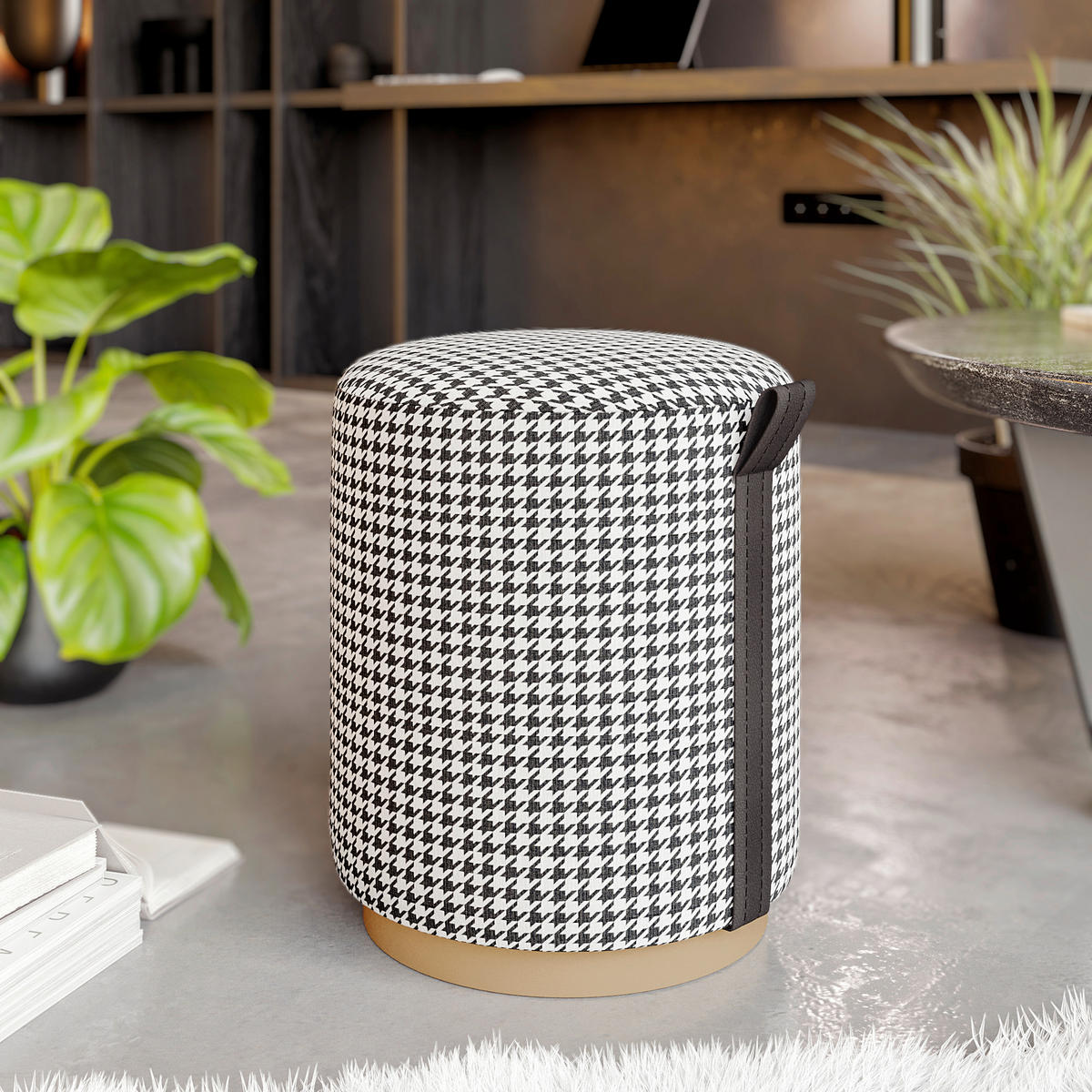 HOCKER Macaria Fußbank Schwarz, Weiß  - Schwarz/Weiß, Design, Textil (36/43/36cm) - Livetastic