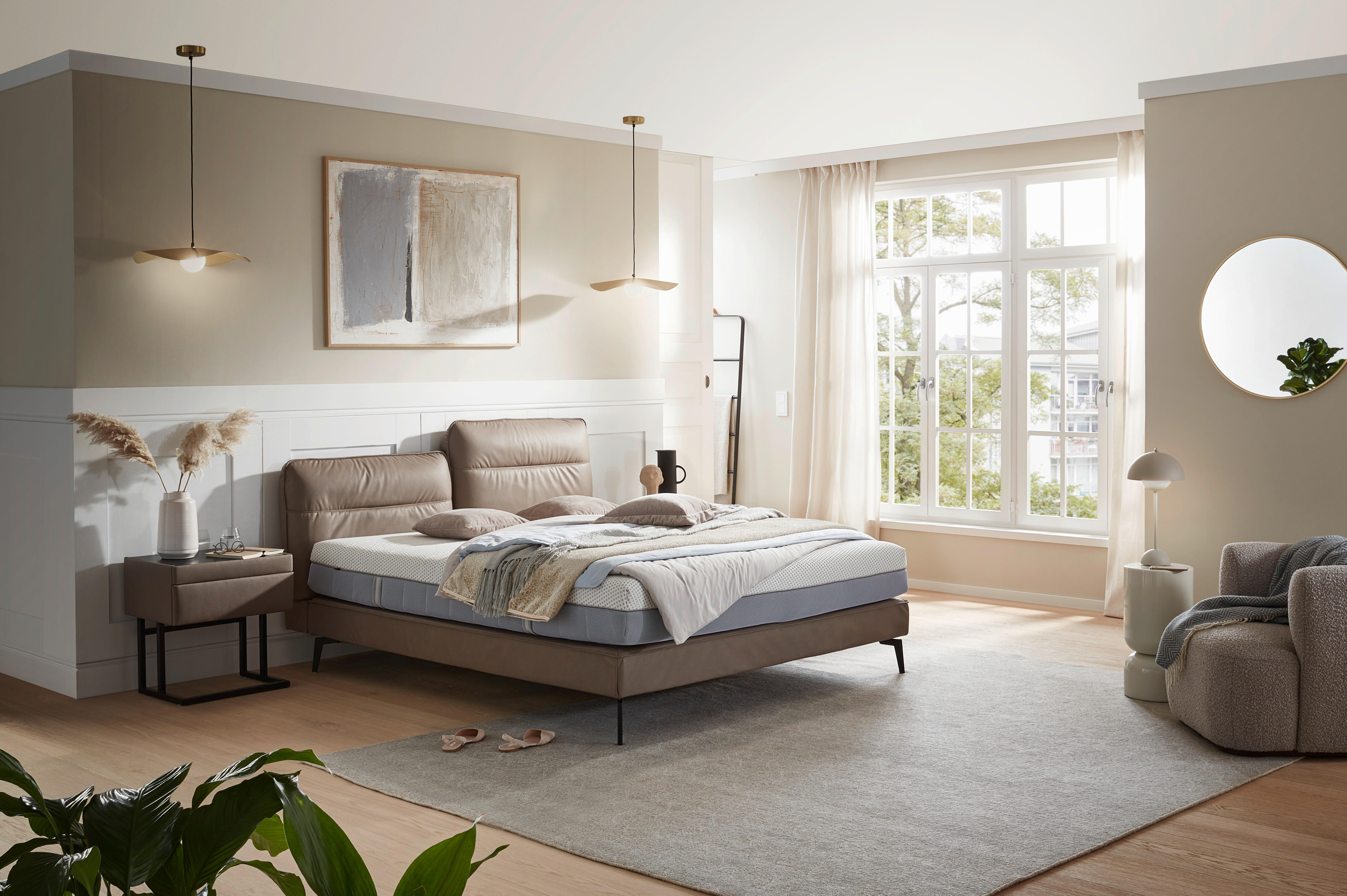 BOXSPRINGBETT 180/200 cm  in Hellbraun  - Hellbraun/Schwarz, Design, Textil/Metall (180/200cm) - Johann Jakob
