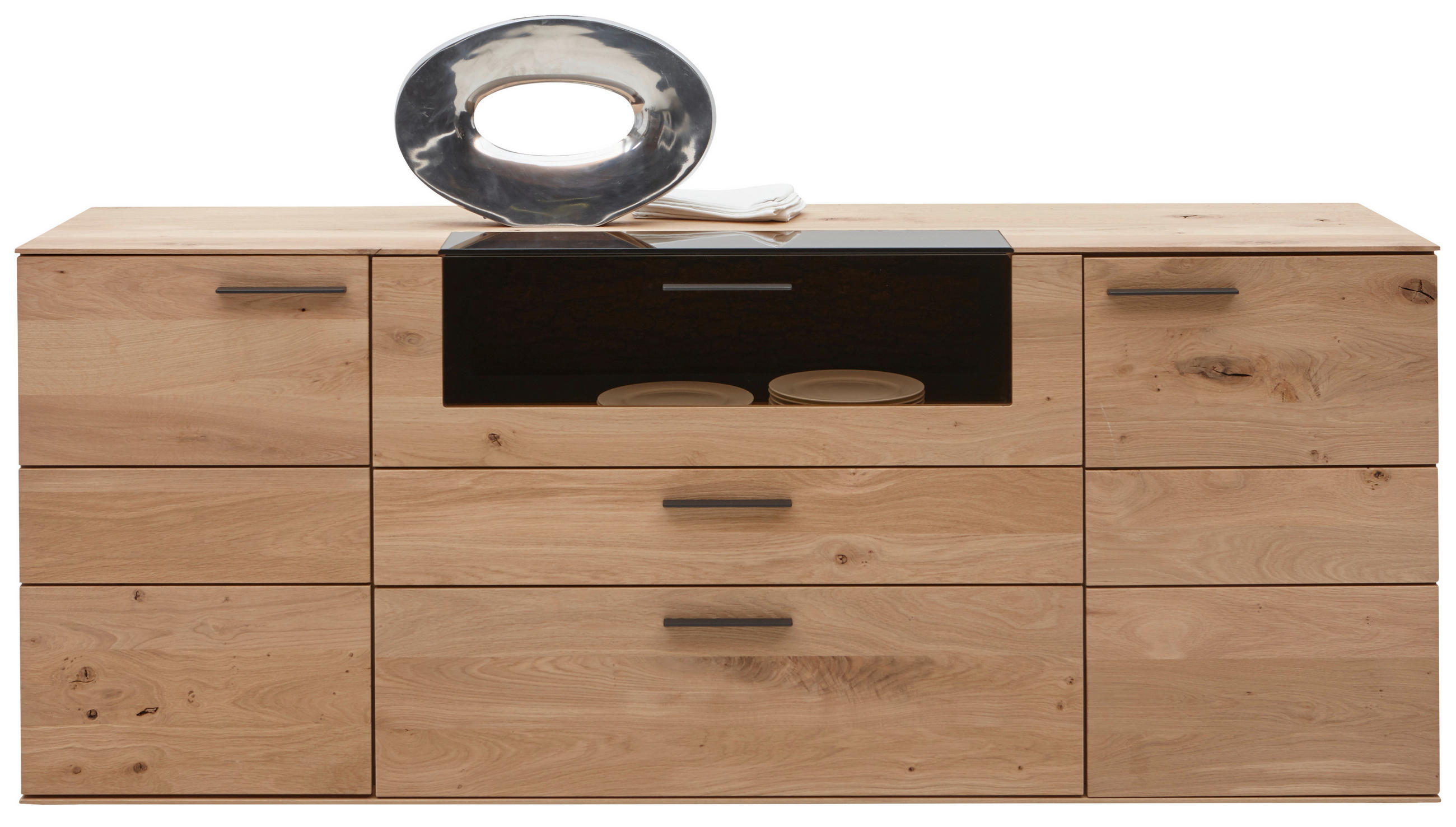 SIDEBOARD Kerneiche vollmassiv Eichefarben - Eichefarben/Anthrazit, Design, Glas/Holz (192/77/44cm) - Valnatura