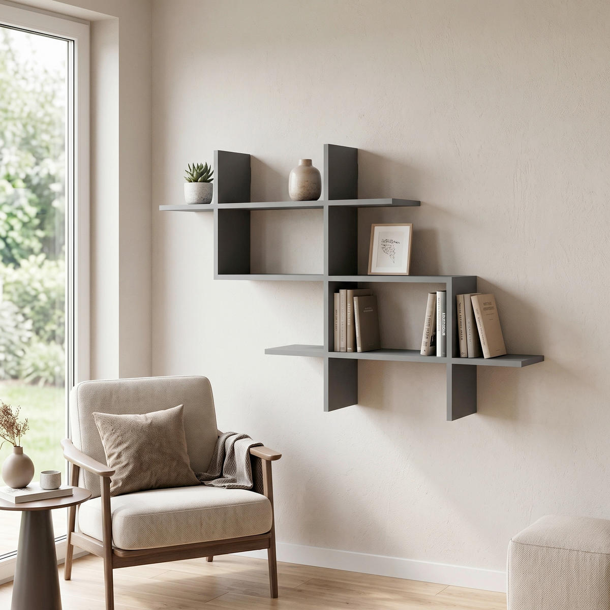 WANDREGAL  - Anthrazit, Design, Holzwerkstoff (150/82/22cm) - Livetastic