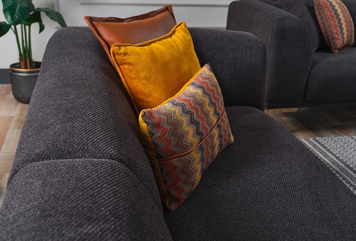 VIERSITZER-SOFA in Leinenoptik Anthrazit  - Anthrazit/Messingfarben, Design, Textil/Metall (286/74/98cm) - Livetastic