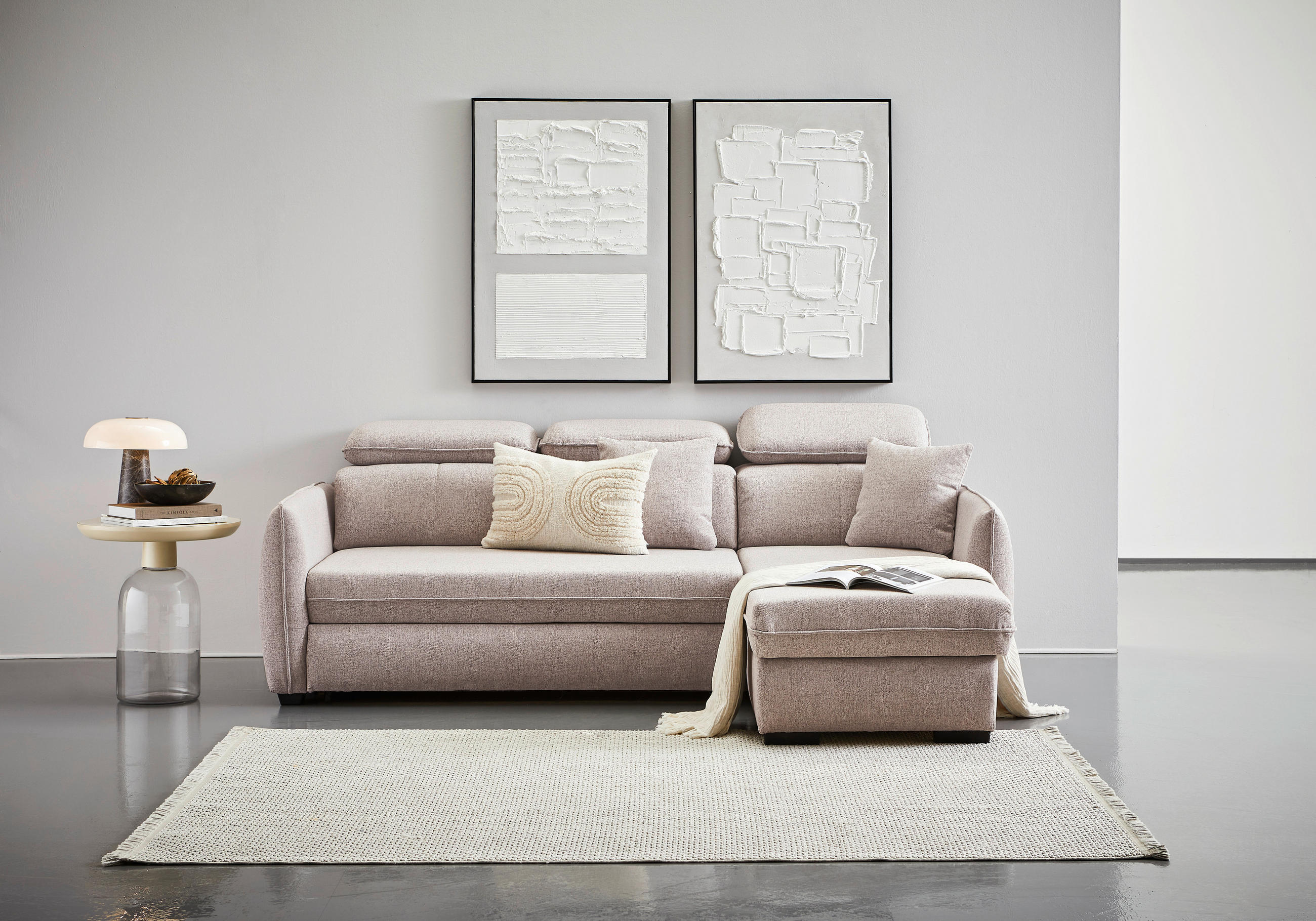 Thumbnail - Carryhome Ecksofa, Greige, Textil, 3-Sitzer, seitenverkehrt montierbar, L-Form, 237x182 cm, Stoffauswahl, Liegefunktion,...