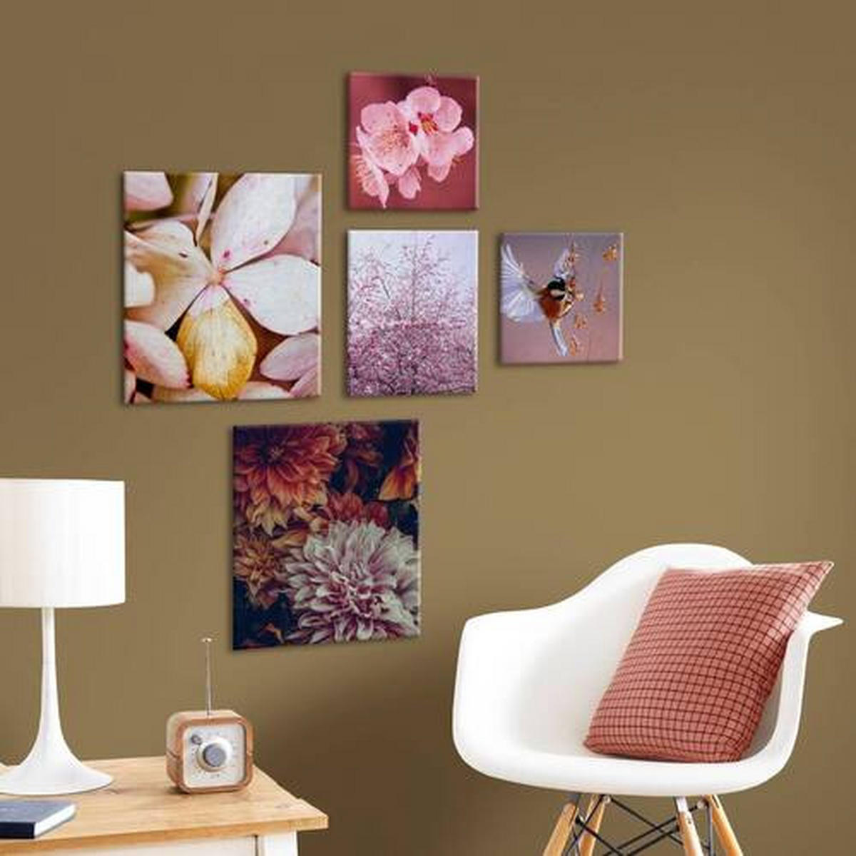 LEINWANDBILD Blumen, Blätter 80/60/3 cm  - Pink, Basics, Wellpappe/Textil (80/60/3cm)