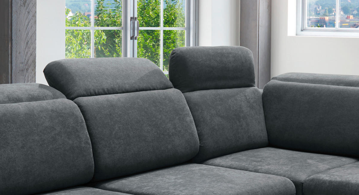 ECKSOFA Anthrazit Mikrofaser  - Chromfarben/Anthrazit, Design, Textil/Metall (283/228cm) - Livetastic