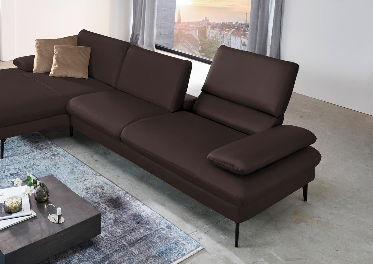 ECKSOFA in Echtleder Braun  - Schwarz/Braun, Design, Leder/Metall (157/325cm) - Dieter Knoll