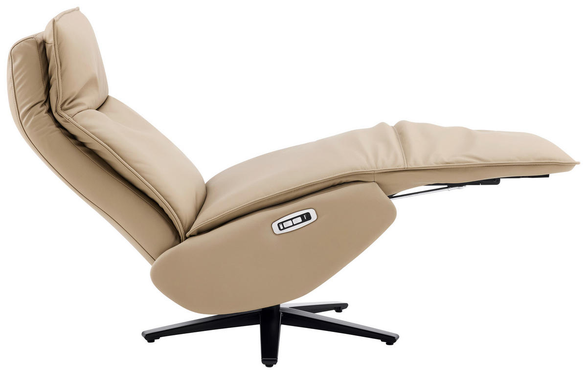 RELAXSESSEL Lederlook Echtleder Relaxfunktion, Kopfteilverstellung, Fußteilverstellung    - Taupe/Schwarz, Design, Leder/Textil (70/110/82cm) - Stylife